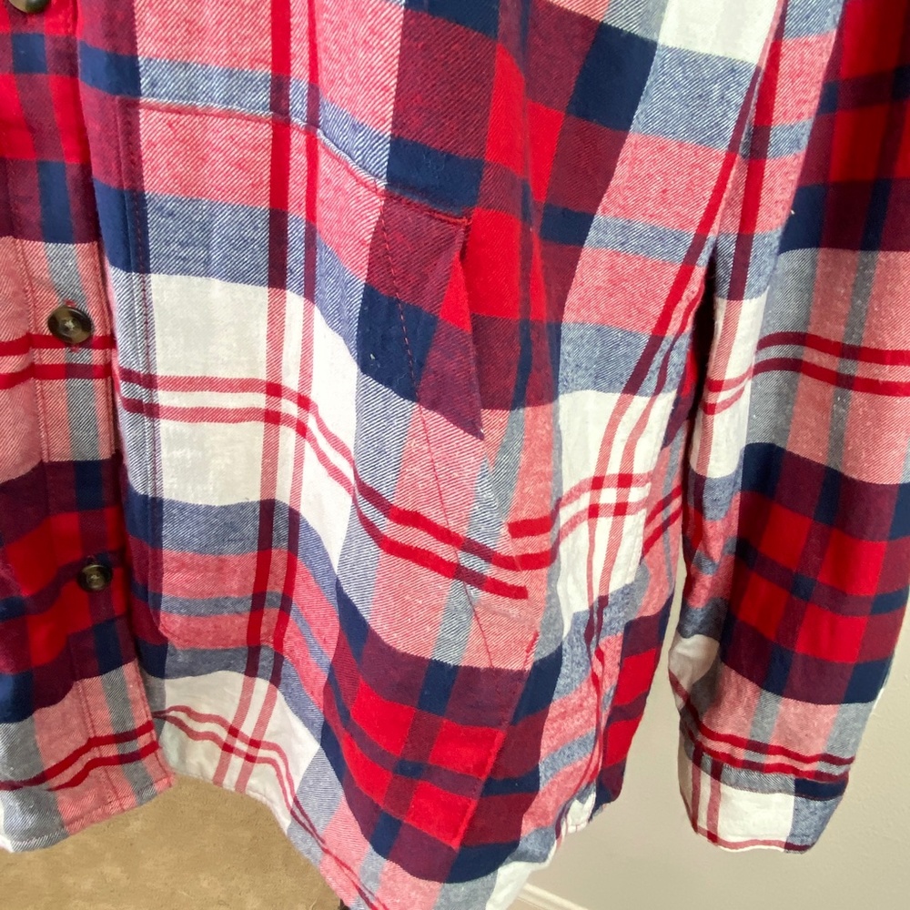 Eddie Bauer Red Plaid Hooded Flannel Shirt - Picture 7 of 10